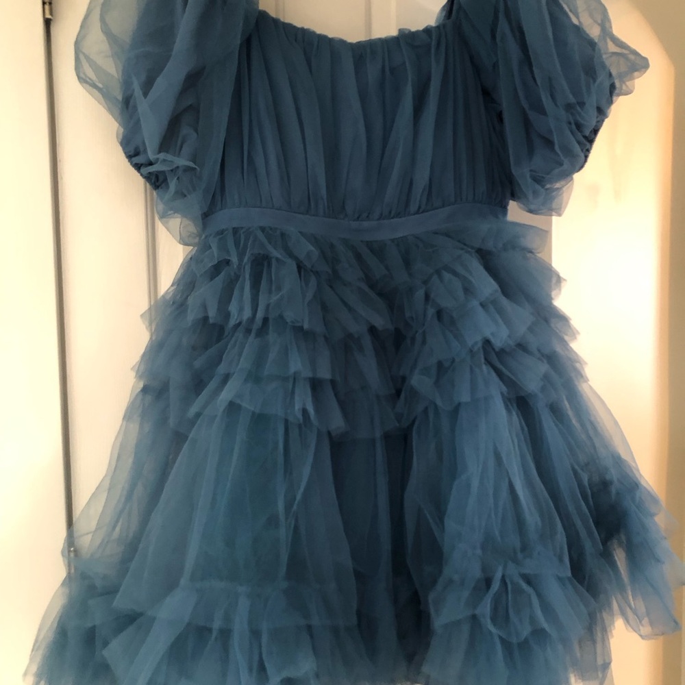 Ivy City Co. Blue Ruffled Prom Dress